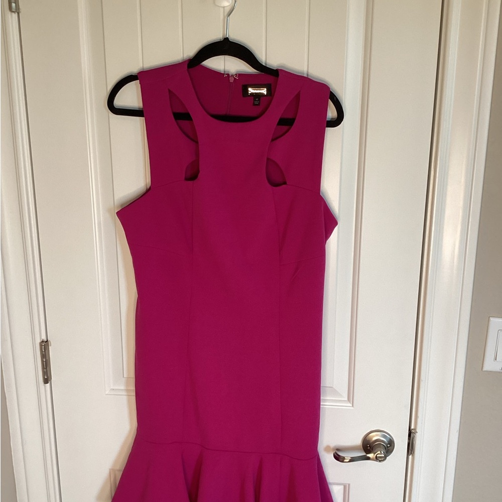 Alexia Admor Fuchsia Sleeveless Midi Dress sz 14, inset back & drop waist party
